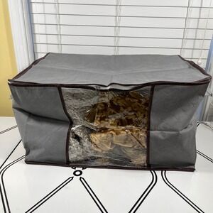 Large Storage Bag Organizer Quilted‎ Gray Clear Window Zipper Handles Foldable